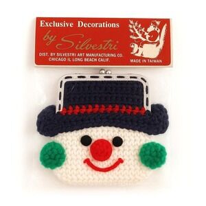 Vintage Silvestri Crochet Snowman Coin Purse NOS‎ Retro Christmas Gift Taiwan